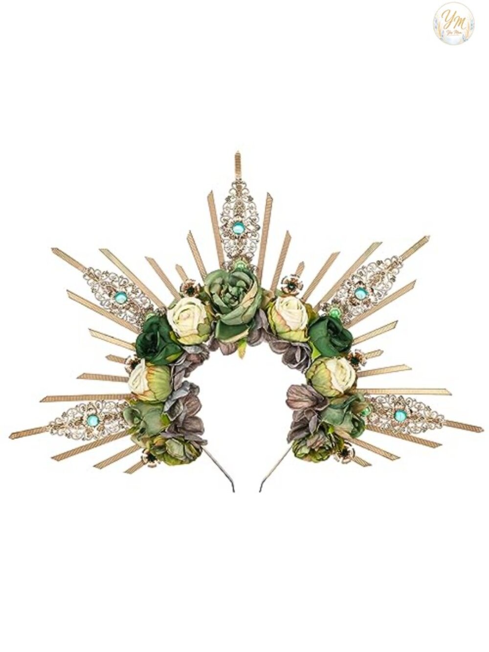 Handmade Green Rose Halo Crown Renfaire Woodland Flower Headpiece for Women